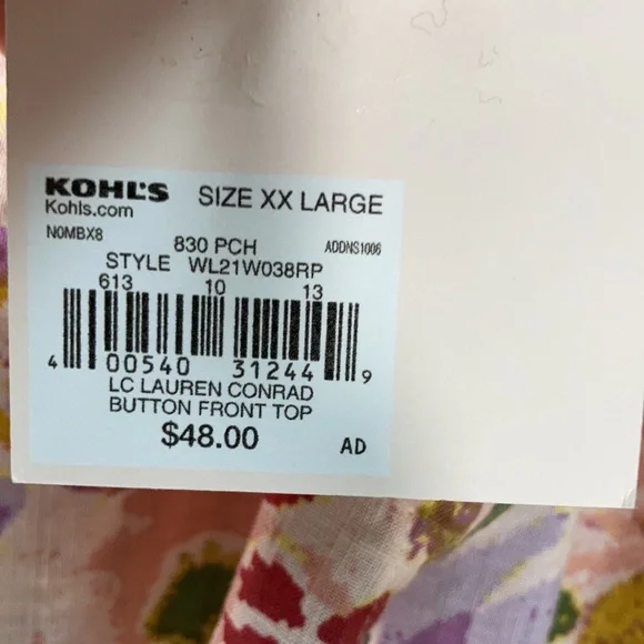 LC Lauren Conrad top button down floral print pattern casual office XXL - Picture 10 of 17